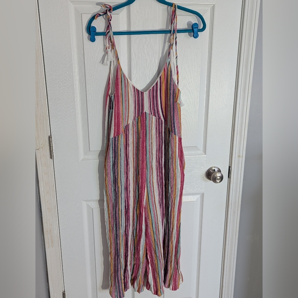 DAVI & DANI Pink and Yellow Striped Jumpsuit with V-Neck